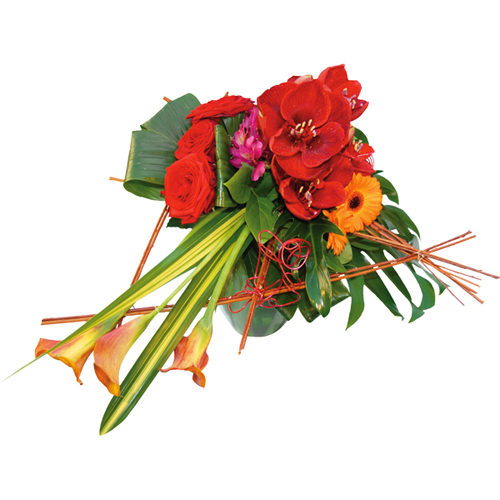 Bouquet Exotique Rouge Et Orange Avec Amaryllis Gerberas Et