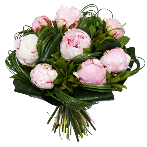 Bouquet Rond De Pivoines Rose Et Beargrass Entrefleuristes